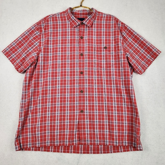Tommy Bahama Red Plaid Wood Button Short Sleeve Shirt Size XXL - Picture 1 of 11